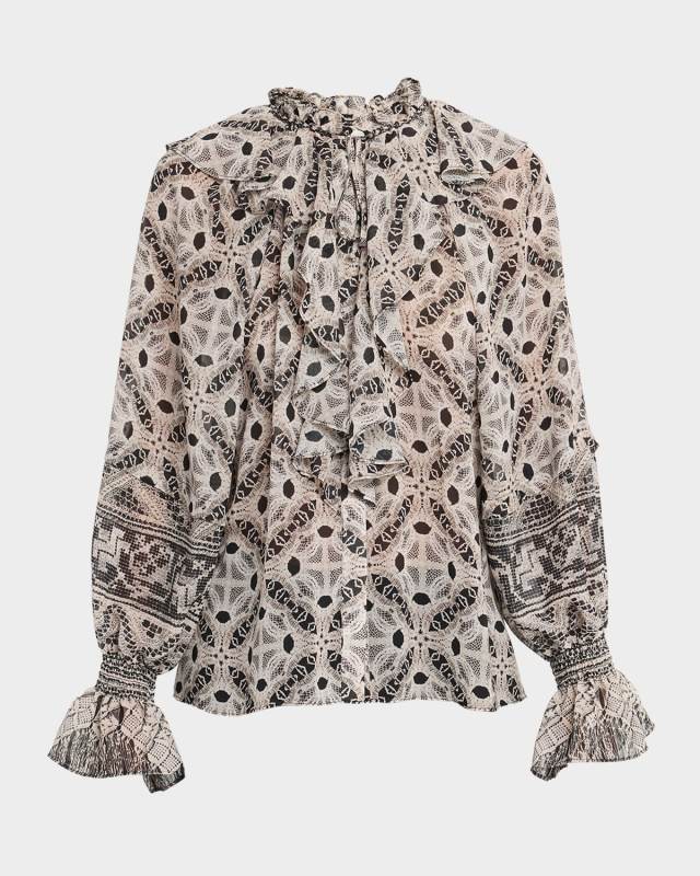 Glimmer Lace-Print Ruffle Blous